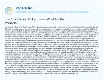 Essay on The Crucible and McCarthyism: what are the Parallels?