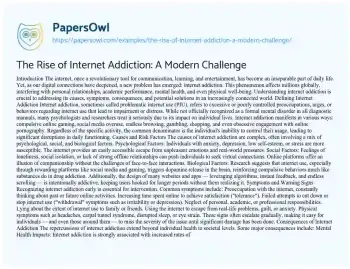 Essay on The Rise of Internet Addiction: a Modern Challenge
