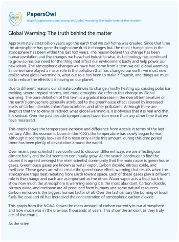 Essay on Global Warming: the Truth Behind the Matter