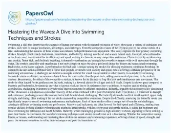 Essay on Mastering the Waves: a Dive into Swimming Techniques and Strokes