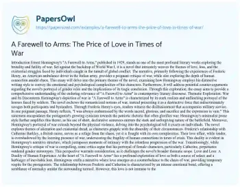 Essay on A Farewell to Arms: the Price of Love in Times of War