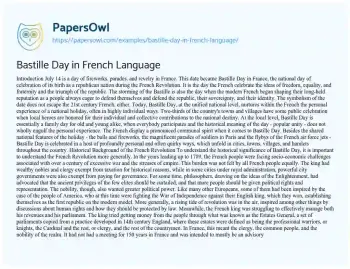 Essay on Bastille Day in French Language