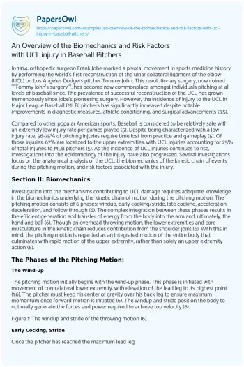 Essay on An Overview of the Biomechanics and Risk Factors with UCL Injury in Baseball Pitchers