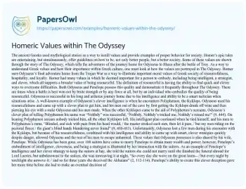 Essay on Homeric Values Within the Odyssey