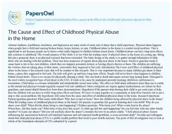 Essay on The Cause and Effect of Childhood Physical Abuse in the Home