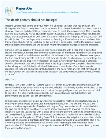 Essay on The Death Penalty should not be Legal