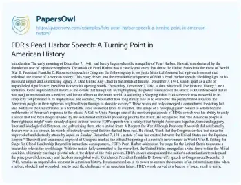 Essay on FDR’s Pearl Harbor Speech: a Turning Point in American History