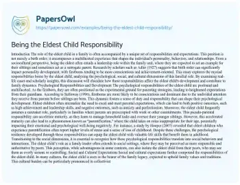 Essay on Being the Eldest Child Responsibility