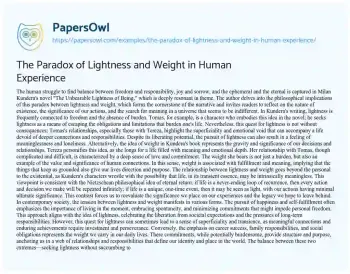 Essay on The Paradox of Lightness and Weight in Human Experience