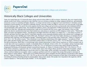 Essay on Historically Black Colleges and Universities