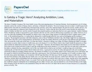 Essay on Is Gatsby a Tragic Hero? Analyzing Ambition, Love, and Materialism