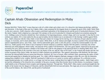 Essay on Captain Ahab: Obsession and Redemption in Moby Dick