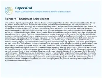 Essay on Skinner’s Theories of Behaviorism