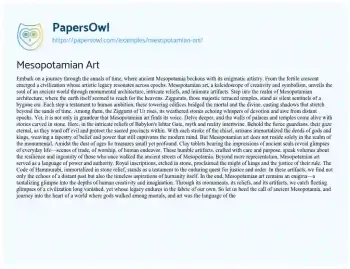 Essay on Mesopotamian Art