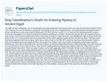 Essay on King Tutankhamun’s Death: an Enduring Mystery of Ancient Egypt