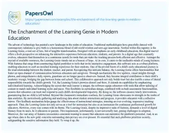 Essay on The Enchantment of the Learning Genie in Modern Education