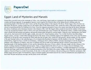 Essay on Egypt: Land of Mysteries and Marvels