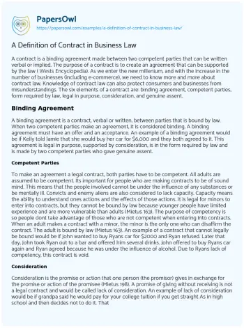 Essay on A Definition of Contract in Business Law