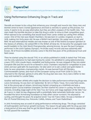 Essay on Using Performance-Enhancing Drugs in Track and Field