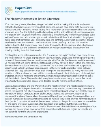 Essay on The Modern Monster’s of British Literature