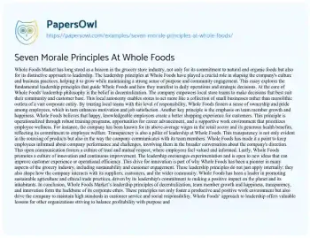 Essay on Seven Morale Principles at Whole Foods