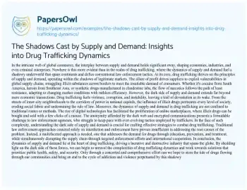 Essay on The Shadows Cast by Supply and Demand: Insights into Drug Trafficking Dynamics