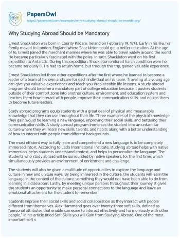 Essay on Why Studying Abroad should be Mandatory