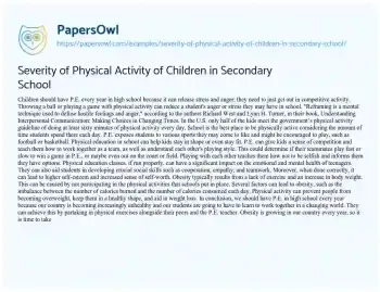 Essay on Severity of Physical Activity of Children in Secondary School