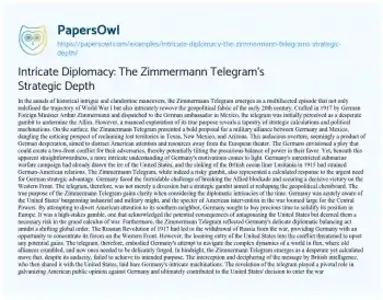 Essay on Intricate Diplomacy: the Zimmermann Telegram’s Strategic Depth