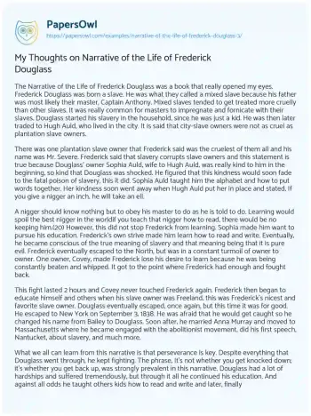 Essay on My Thoughts on Narrative of the Life of Frederick Douglass