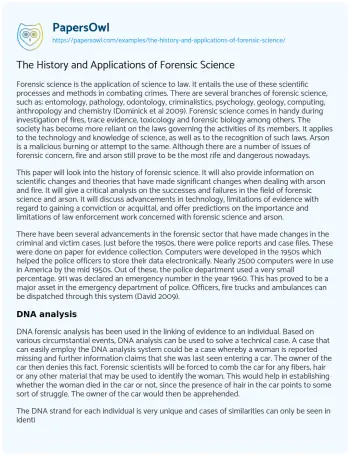 Essay on Forensic Science: Bridging Law and Science