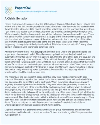 Essay on A Child’s Behavior