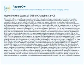 Essay on Mastering the Essential Skill of Changing Car Oil