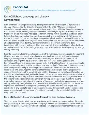 Essay on Early Childhood Language and Literacy Development