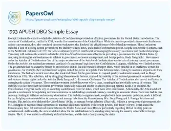 Essay on 1993 APUSH DBQ Sample Essay