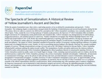 Essay on The Spectacle of Sensationalism: a Historical Review of Yellow Journalism’s Ascent and Decline