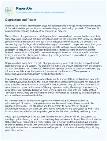 Essay on Oppression and Power