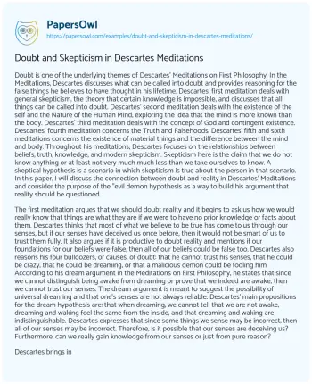 Essay on Doubt and Skepticism in Descartes Meditations