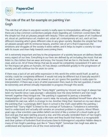 Essay on The Role of the Art for Example on Painting Van Gogh