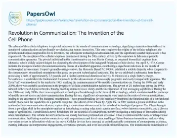 Essay on Revolution in Communication: the Invention of the Cell Phone