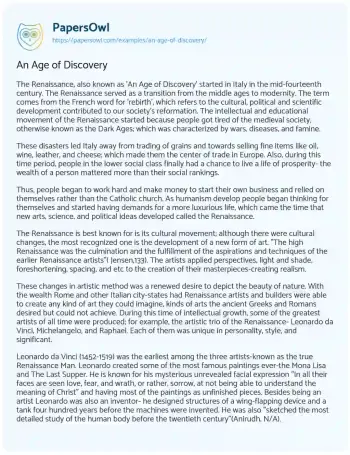 Essay on An Age of Discovery