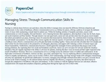 Essay on Managing Stress through Communication Skills in Nursing