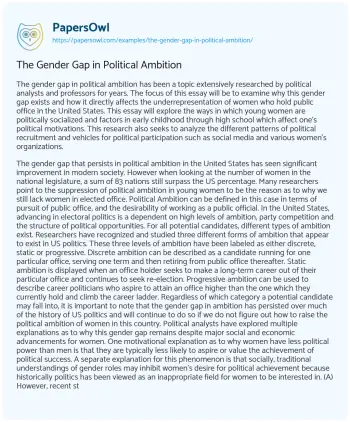 Essay on The Gender Gap in Political Ambition