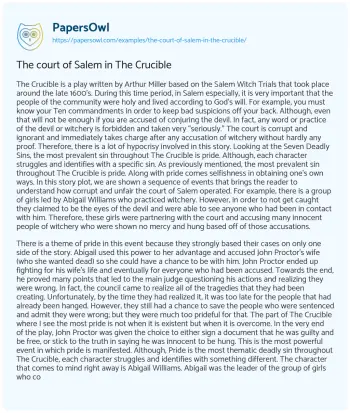 Essay on The Court of Salem in the Crucible