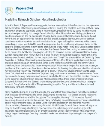 Essay on Madeline Reinach October Metathesiophobia