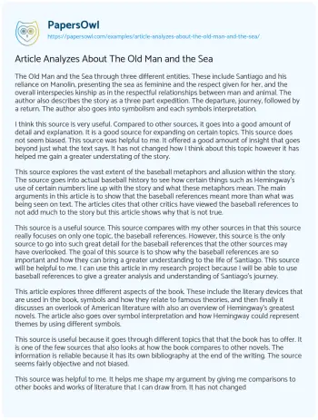 Essay on Article Analyzes about the Old Man and the Sea