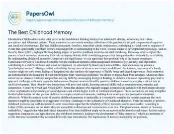 Essay on The Best Childhood Memory