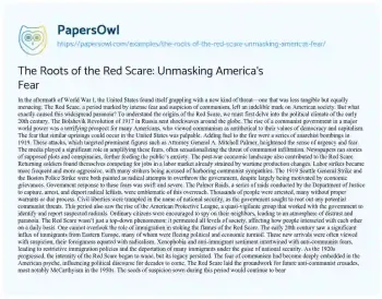 Essay on The Roots of the Red Scare: Unmasking America’s Fear