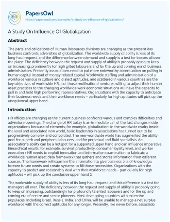 Essay on A Study on Influence of Globalization