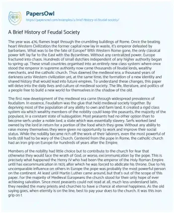 Essay on A Brief History of Feudal Society